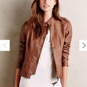 Womens Brown Faux Leather Moto Jacket